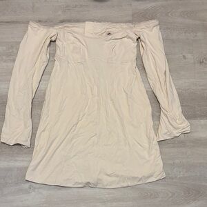 Oh Polly Off-Shoulder Long Sleeve Cream Mini Dress